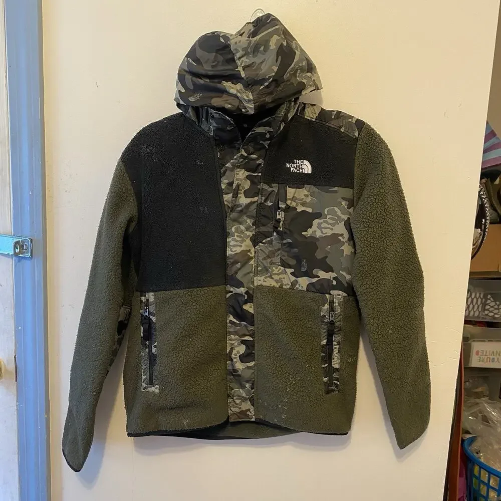 North Face Sherpa Jacket Teen Boy XL 14/16 Camo SnapButton Outdoor Fleece Hoodie